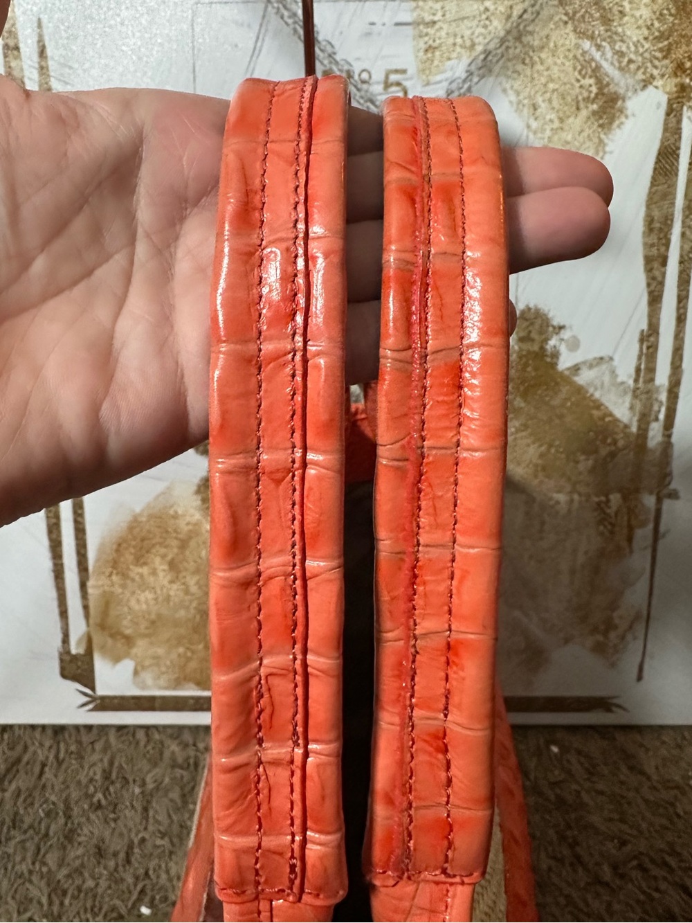 Brahmin orange leather and raffia tote entry - Picture 13 of 15